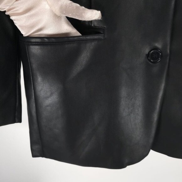 NWT REBECCA MINKOFF BLACK Faux Leather Blazer Jacket 2 Button & Pockets Sz M & L - Picture 10 of 13
